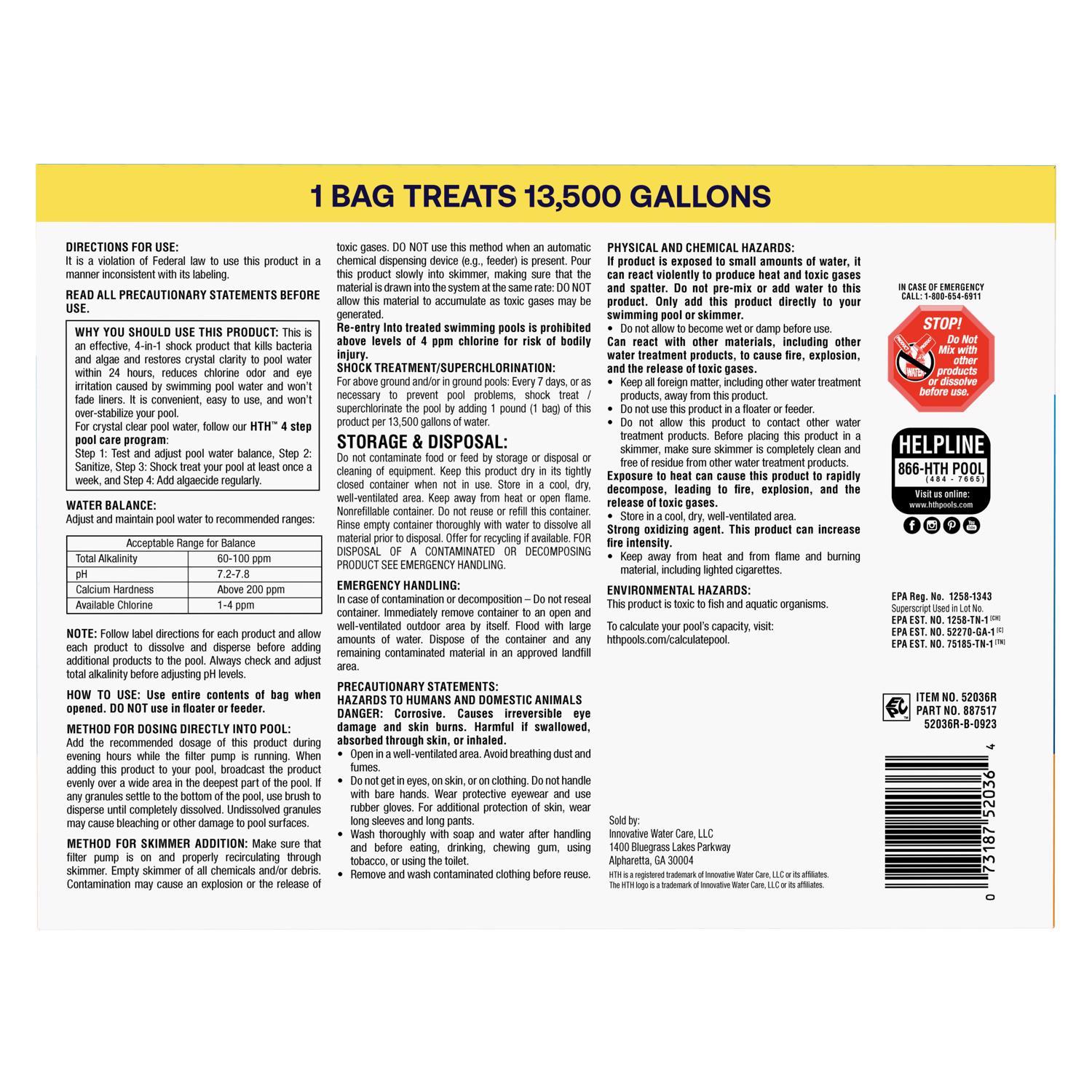 HTH Pool Care Solid Shock Treatment 6 lb
