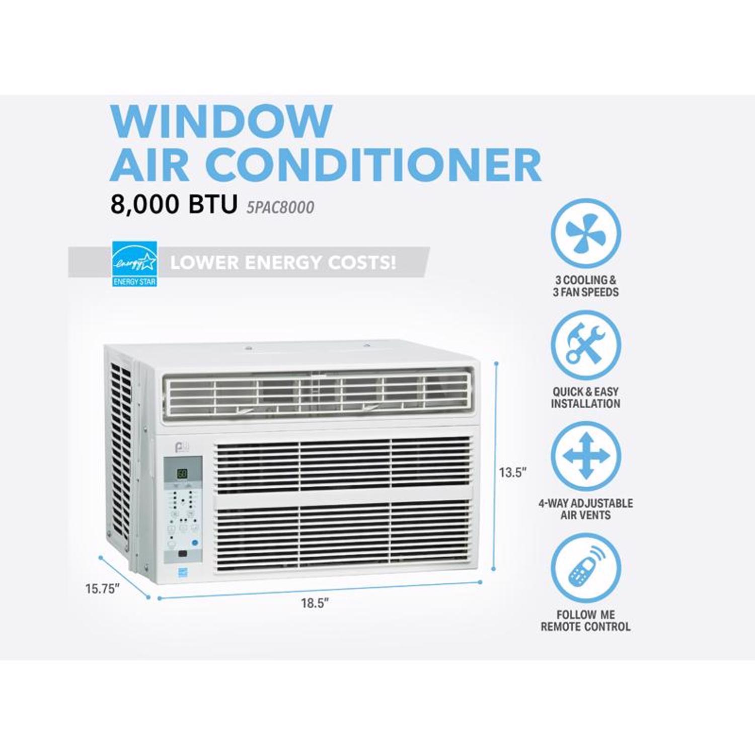 Perfect Aire 8000 BTU 115 V Window Air Conditioner w/Remote 350 sq ft