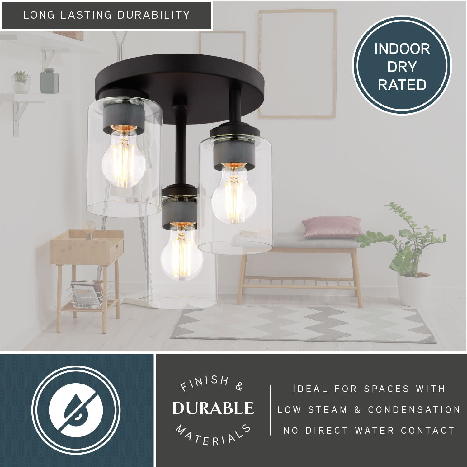 Vaxcel Lighting C0326 Park Ridge 3 Light 11 in.W Semi-Flush Ceiling - Black