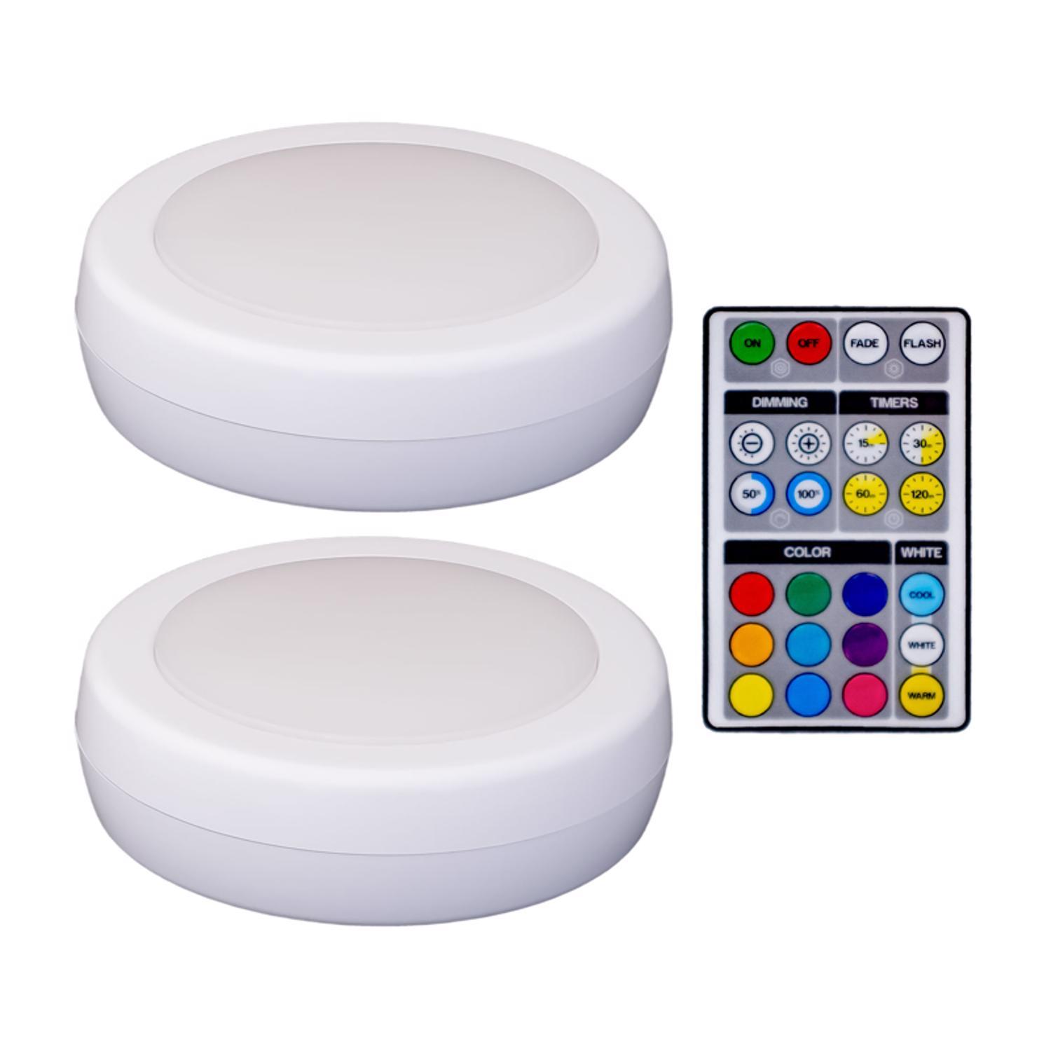 Westek White Battery Powered Led Puck Light With Remote 2 Pack
