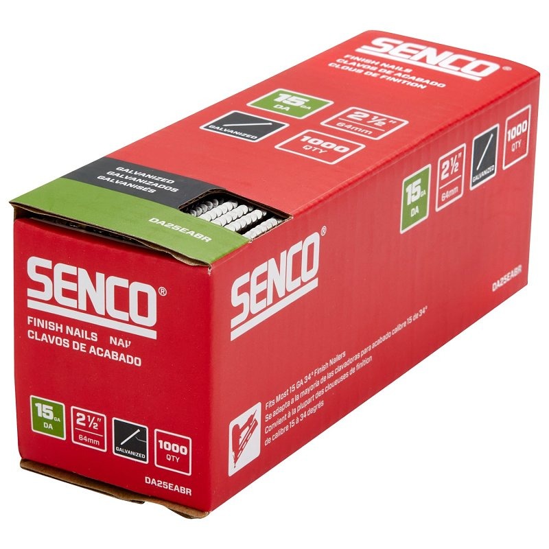Senco Finish Nail Strip, 2-1/2 in. L, 15 ga., Galvanized/Sencote, Brad Head
