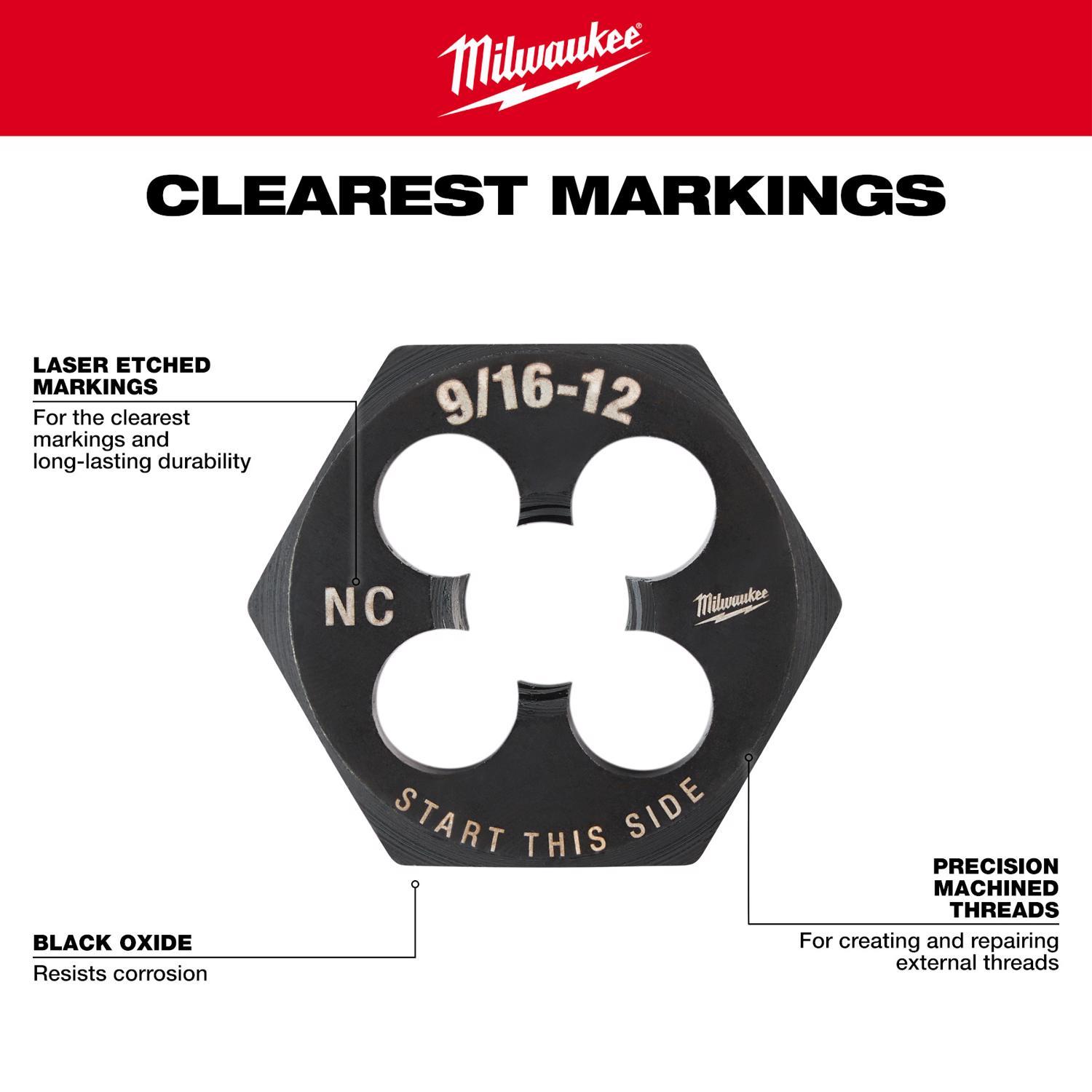 Milwaukee SAE 9/16-12 NC 1-7/16" Hex Threading Die