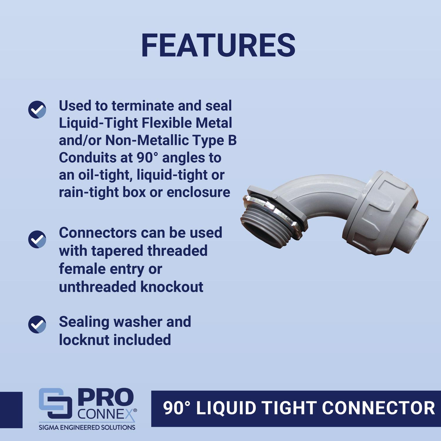 Sigma Engineered Solutions ProConnex 1/2 in. D Plastic 90 Degree Connector For Liquid Tight 1 pk