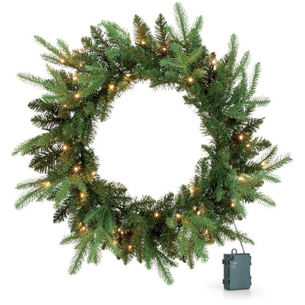 Burton and Burton Wreath 24 in. Greenery with LED lights
