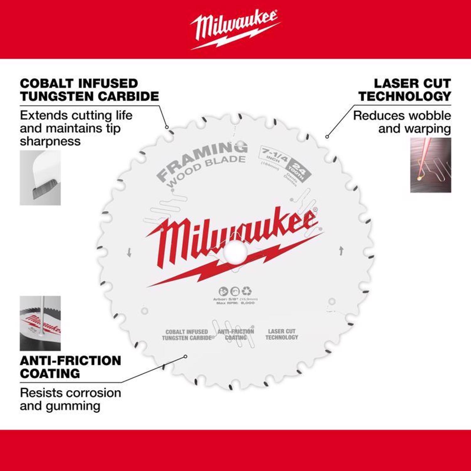 Milwaukee 7-1/4 in. D X 5/8 in. Framing Tungsten Carbide Circular Saw Blade 24 teeth 1 pc