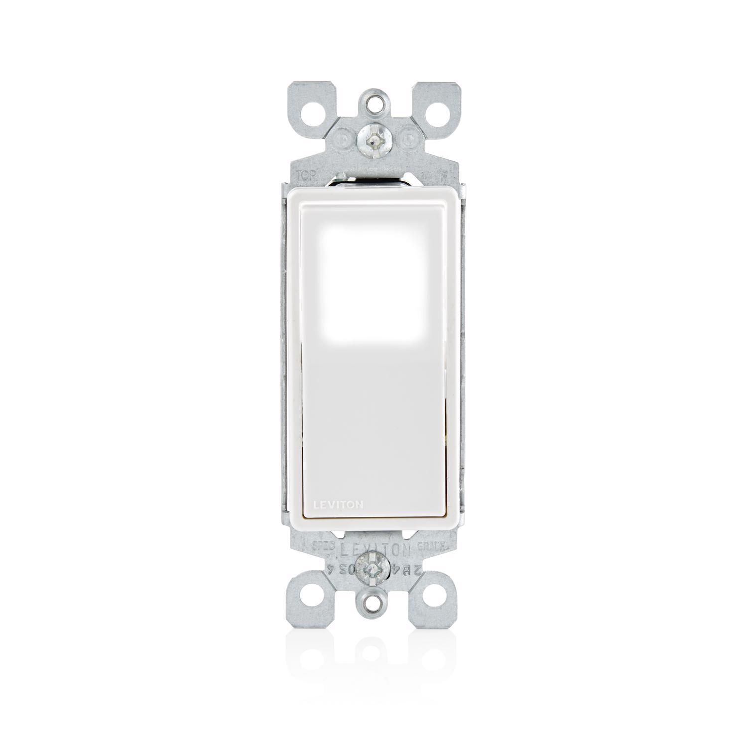 Leviton Decora 15 amps Single Pole Rocker Illuminated Switch White 1 pk