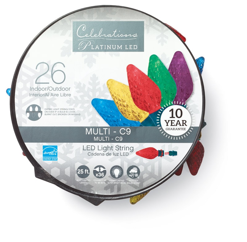 Celebrations Platinum LED C9 Light Set On A Reel Multicolored 24 ft. 25 lights