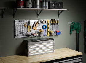 Knape & Vogt HEAVYWEIGHT Diamond Plate Steel Pegboard Black