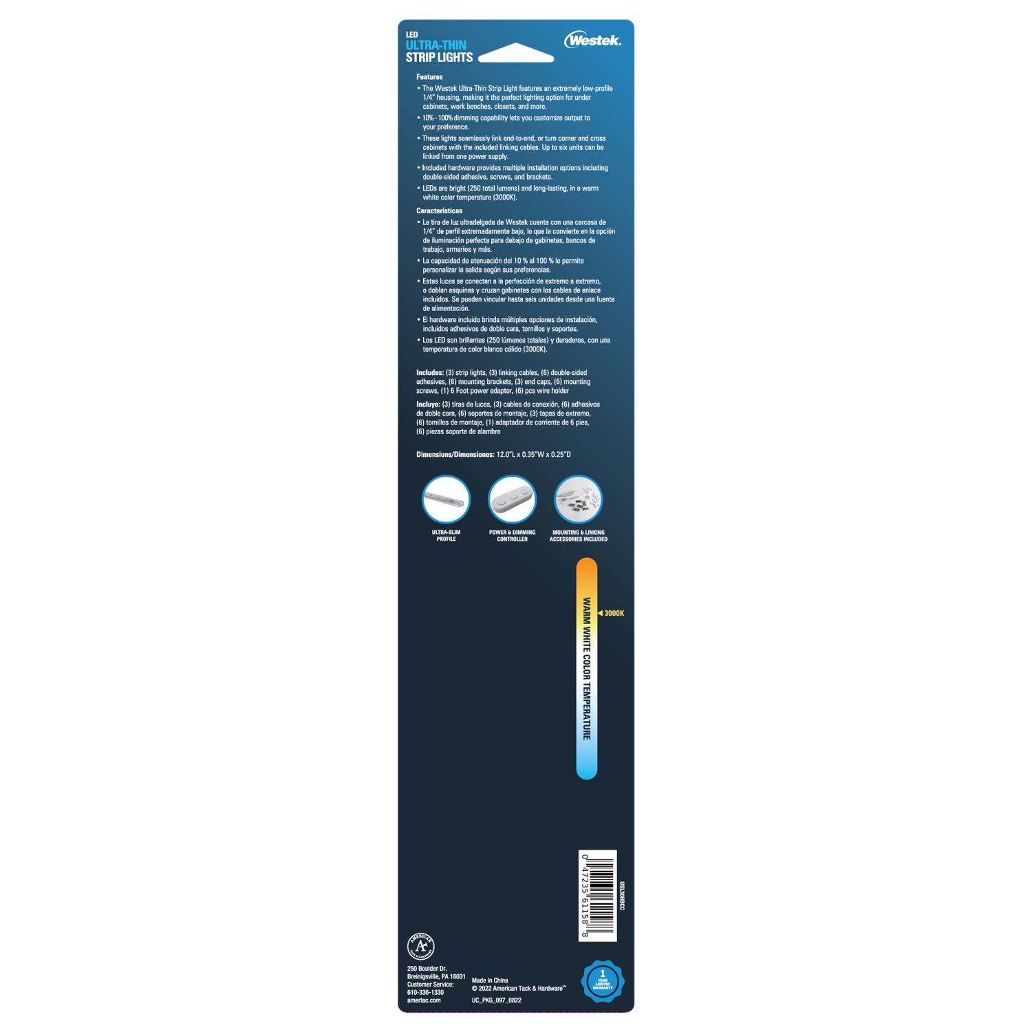 Amerelle 12 in. L White Plug-In LED Strip Light