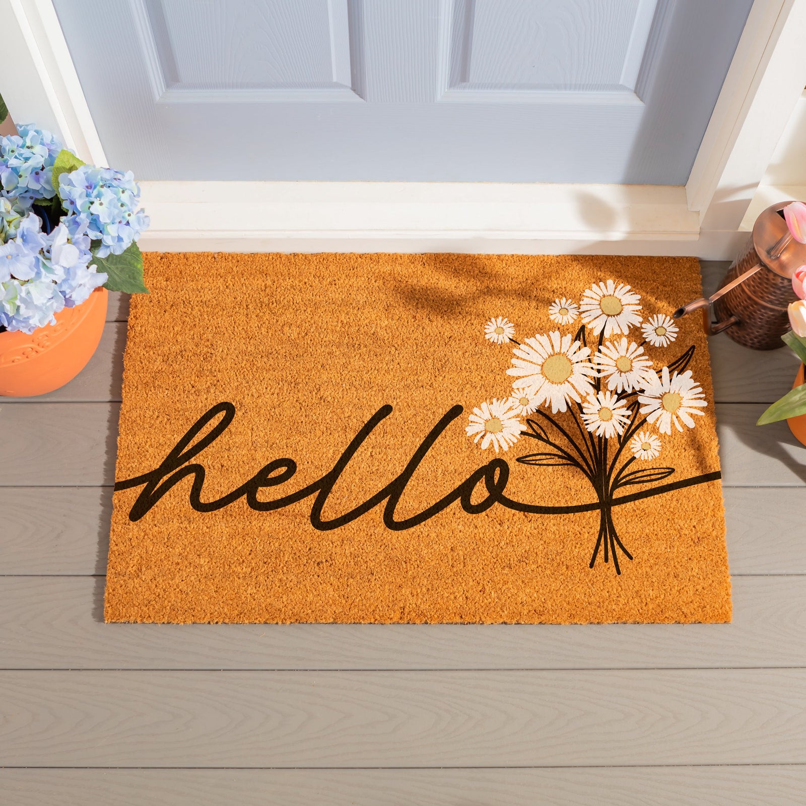 Evergreen Daisy Scape Coir Mat, "Hello" Bouquet, 36 in. x 24 in.