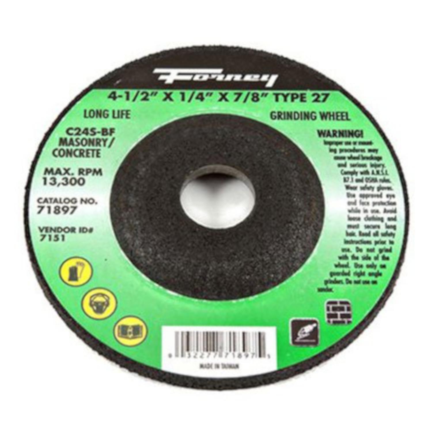 Forney 4-1/2 in. D X 7/8 in. in. Masonry Grinding Wheel