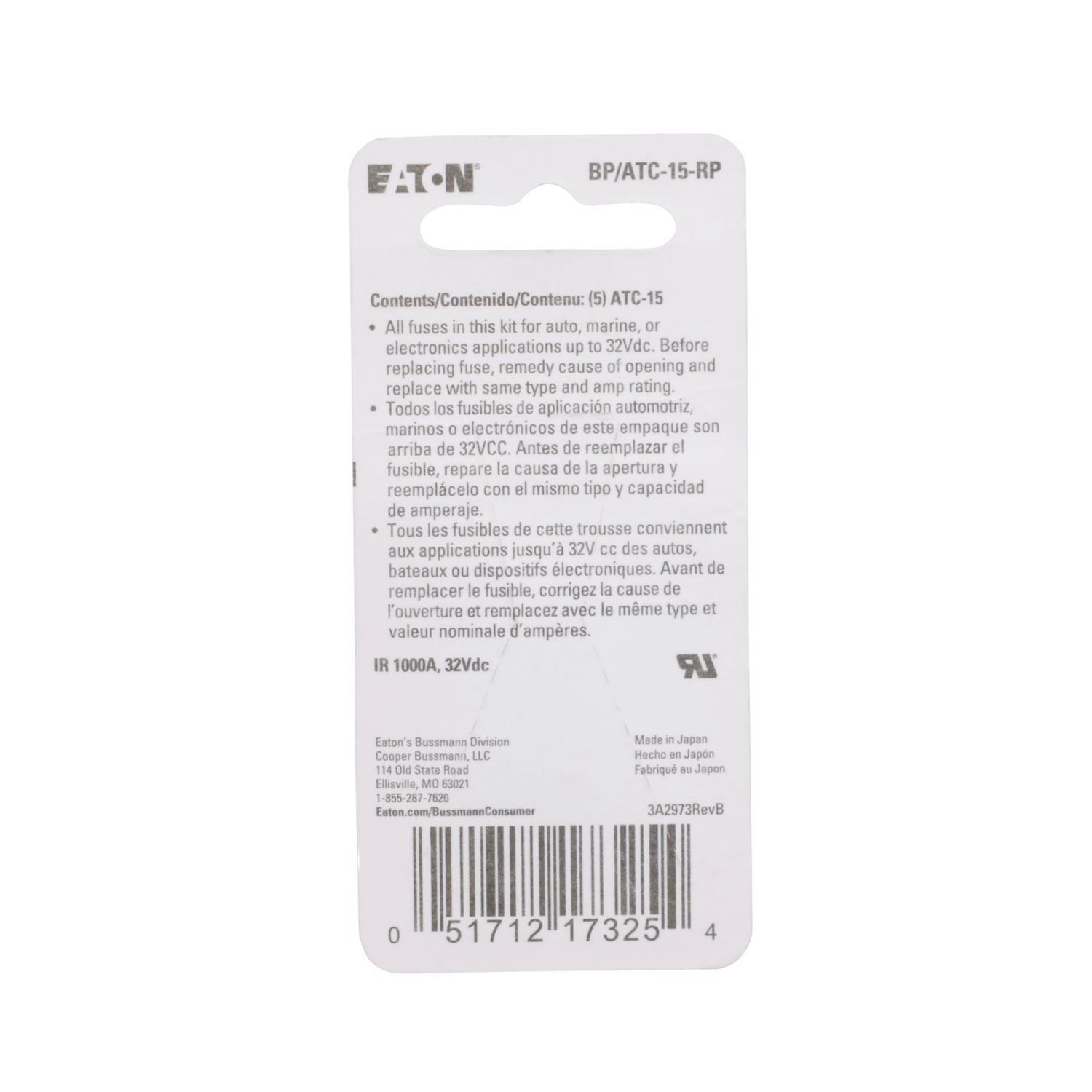 Bussmann 15 amps ATC Blue Blade Fuse 5 pk