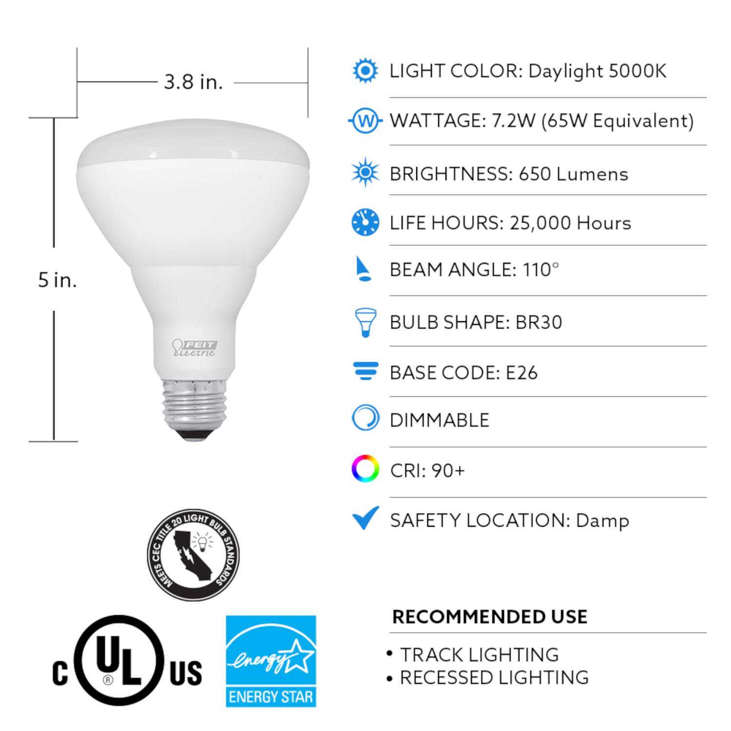 Feit Enhance BR30 E26 (Medium) LED Bulb Daylight 65 Watt Equivalence 3 pk