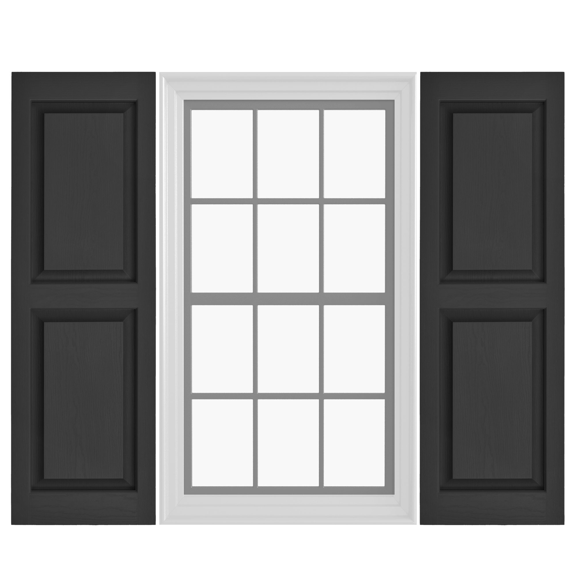 Pontiac Trail Raised Panel Vinyl Shutters 14.5 in. x 59 in. Black Cosmos/Paintable