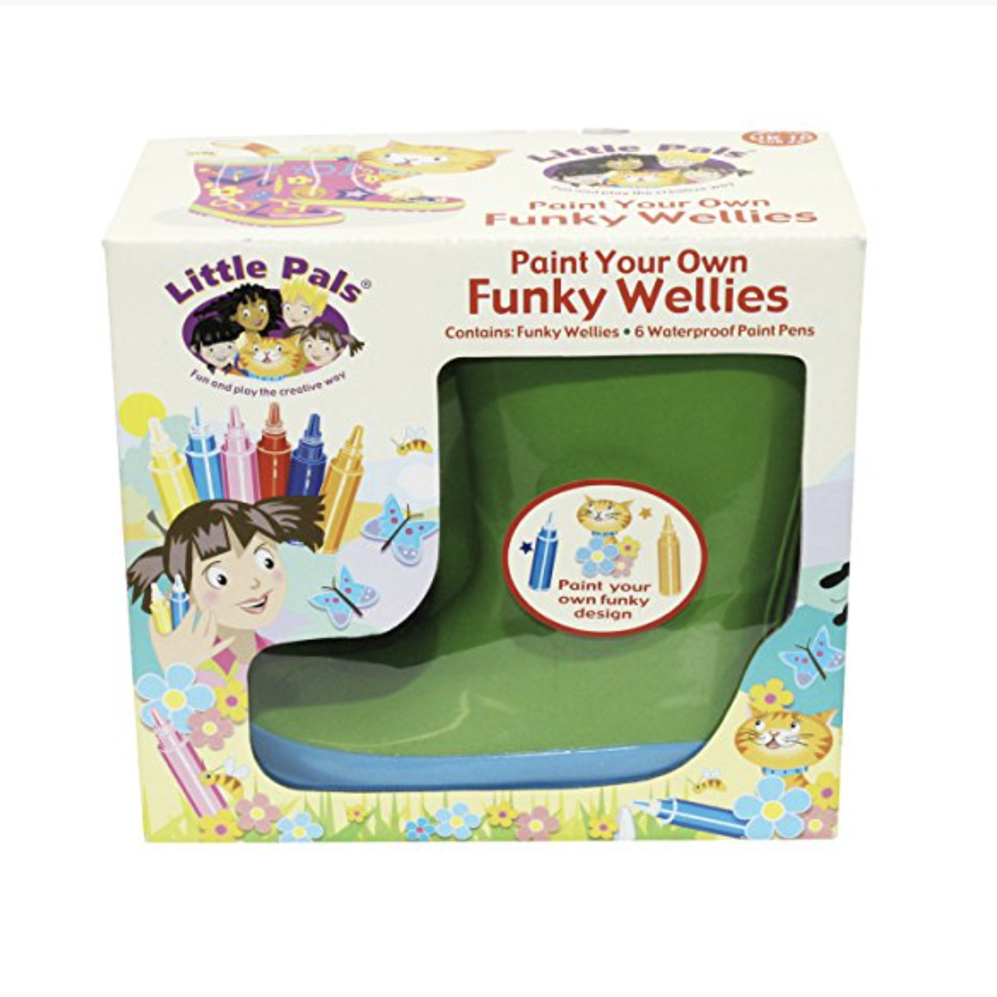 Tierra Garden Little Pals Kids Paint Your Own Wellies Rain Boots, Green with Blue Trim, Kids US Size 9.5
