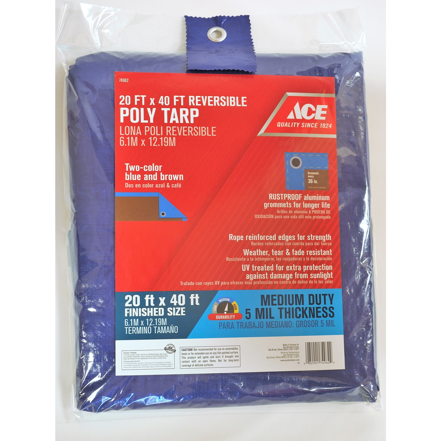 Ace 20 ft. W X 40 ft. L Medium Duty Polyethylene Tarp Blue/Brown
