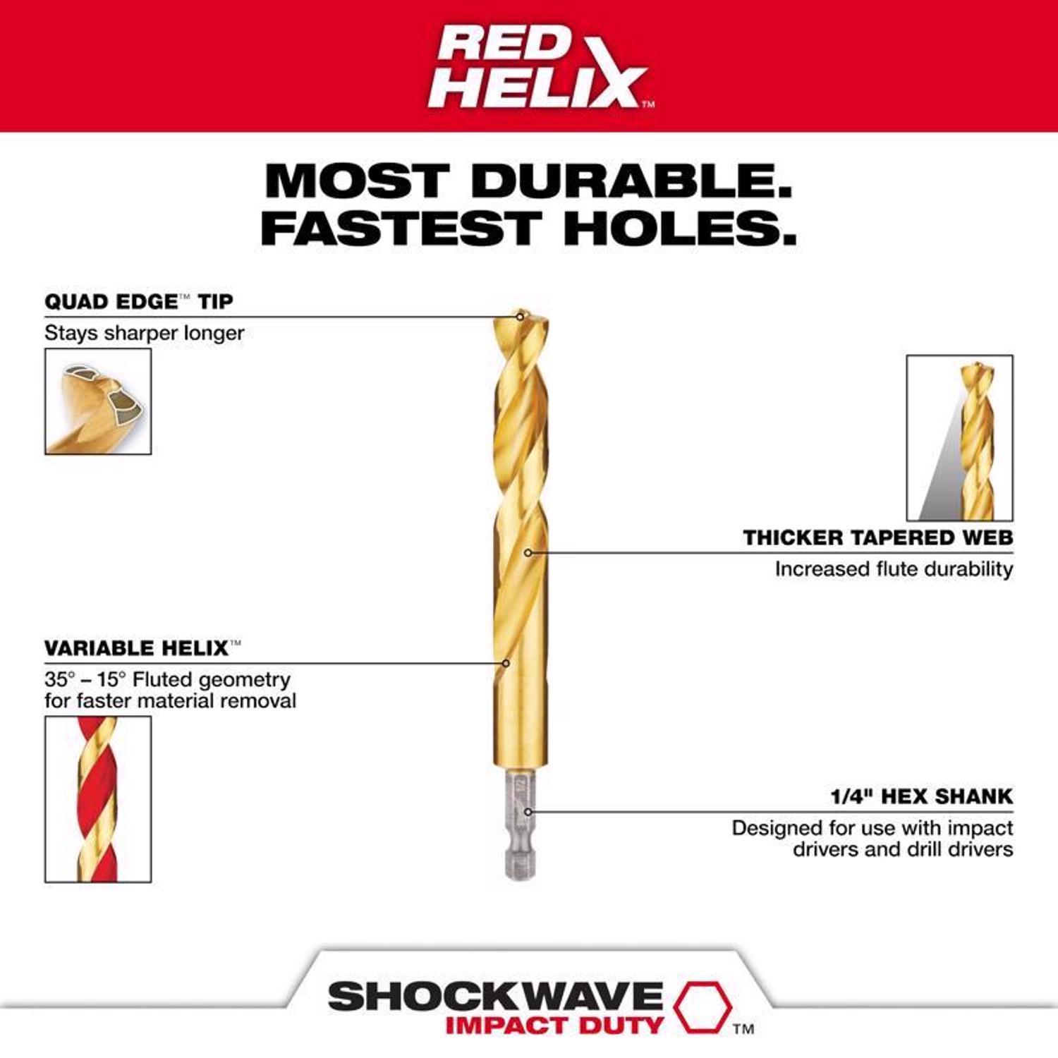 Milwaukee Shockwave 1/4 in. Titanium Red Helix Impact Drilling Set Hex Shank 4 pc