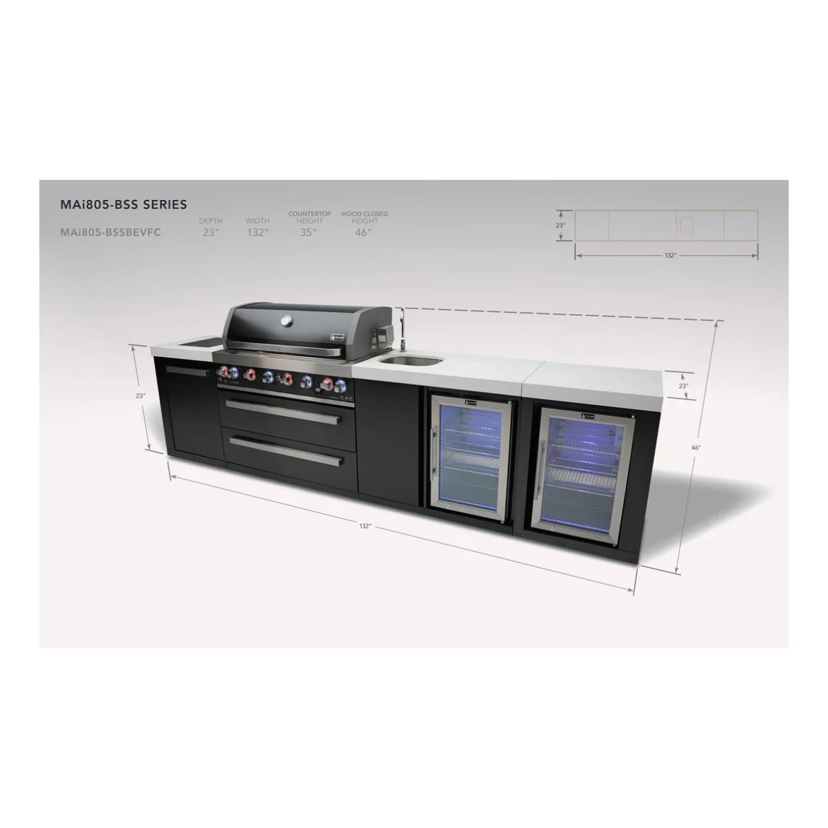 Mont Alpi 805 6-Burner Black Series Outdoor Kitchen &mdash; Beverage Center & Fridge