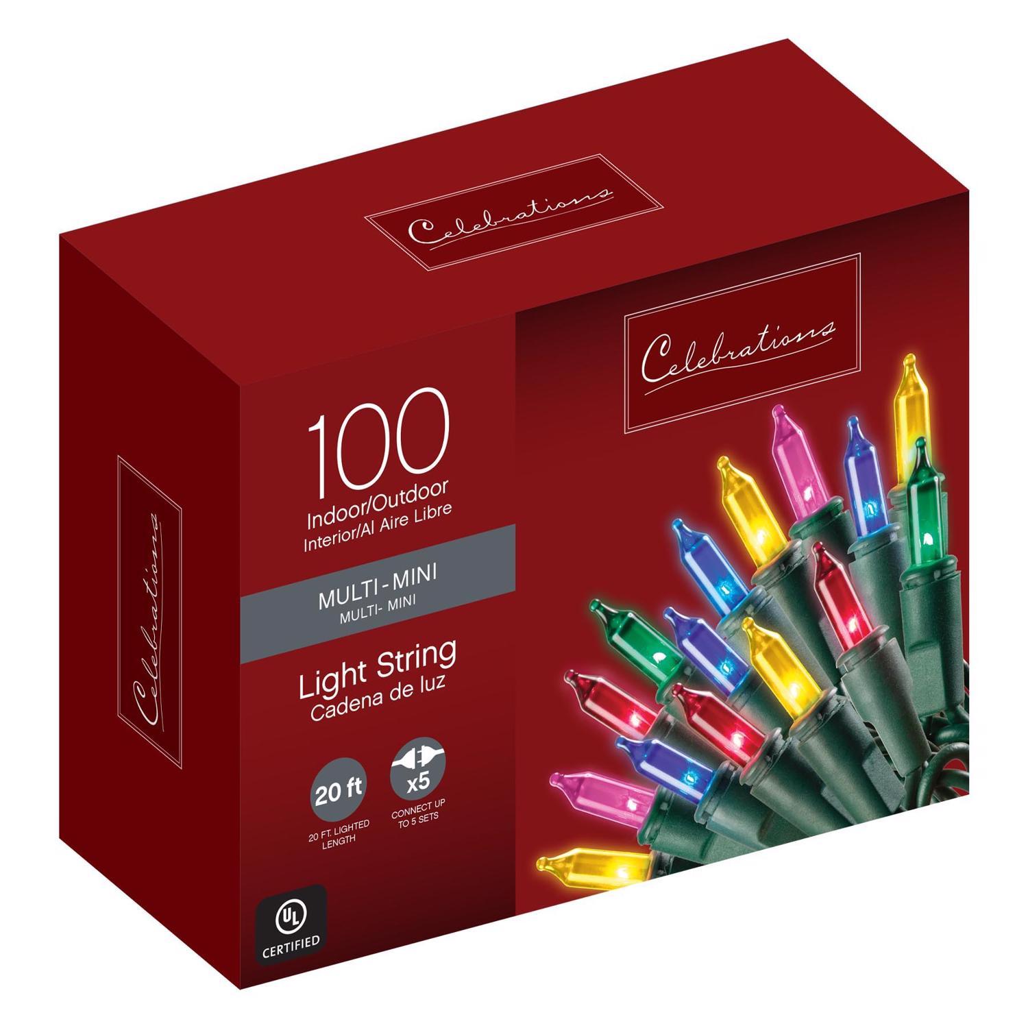 Celebrations Red Incandescent Mini Multicolored 100 ct String Christmas Lights 20 ft.