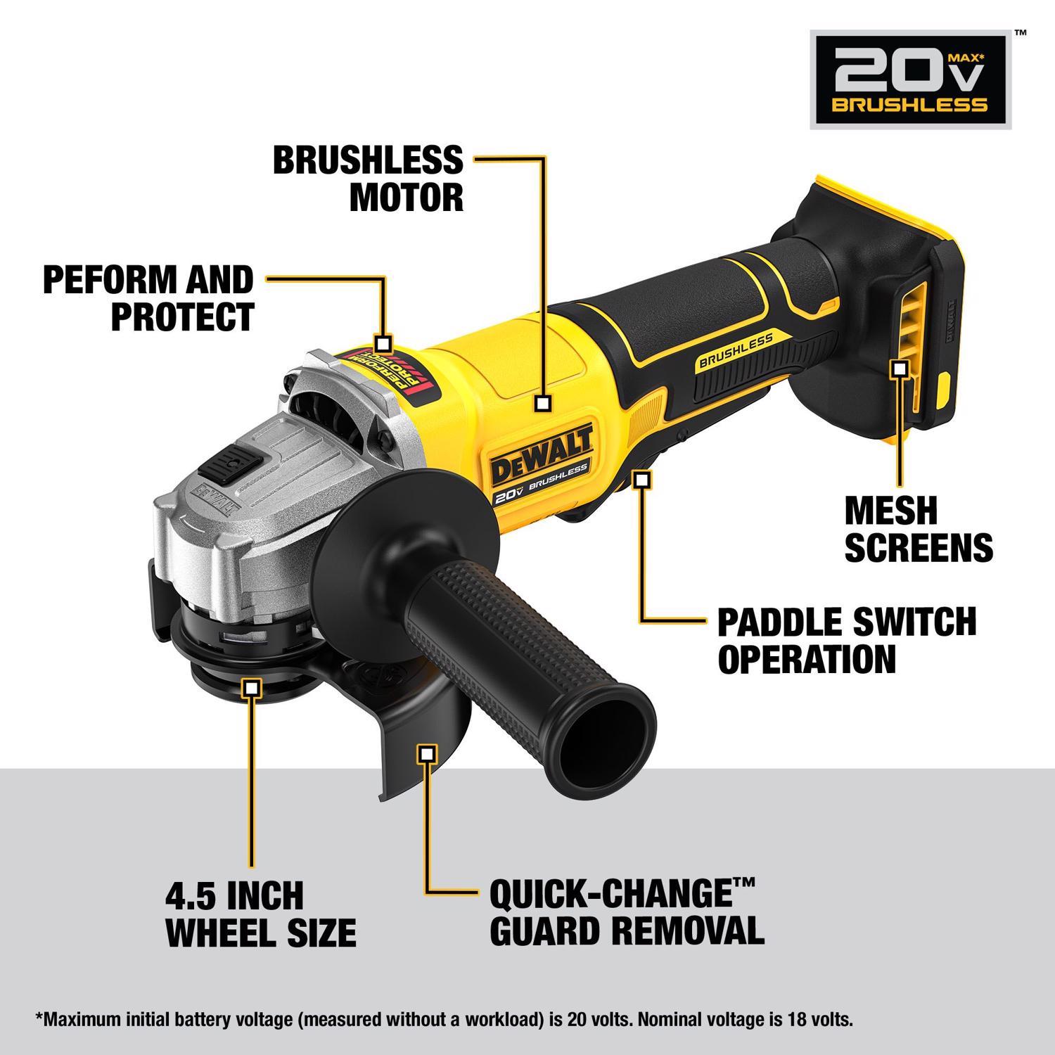 DEWALT 20V MAX Cordless 4-1/2 in. Angle Grinder with Brake Tool Only