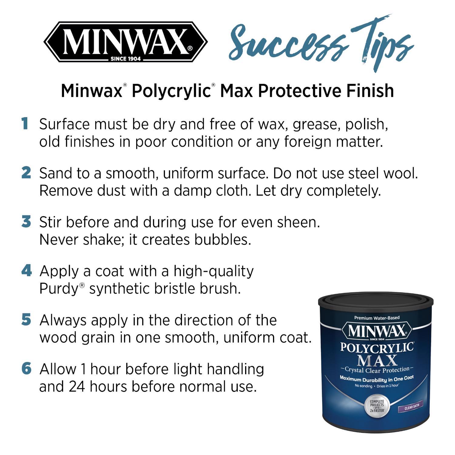 Minwax Polycrylic Max Semi-Gloss Clear Water-Based Polycrylic 1 qt