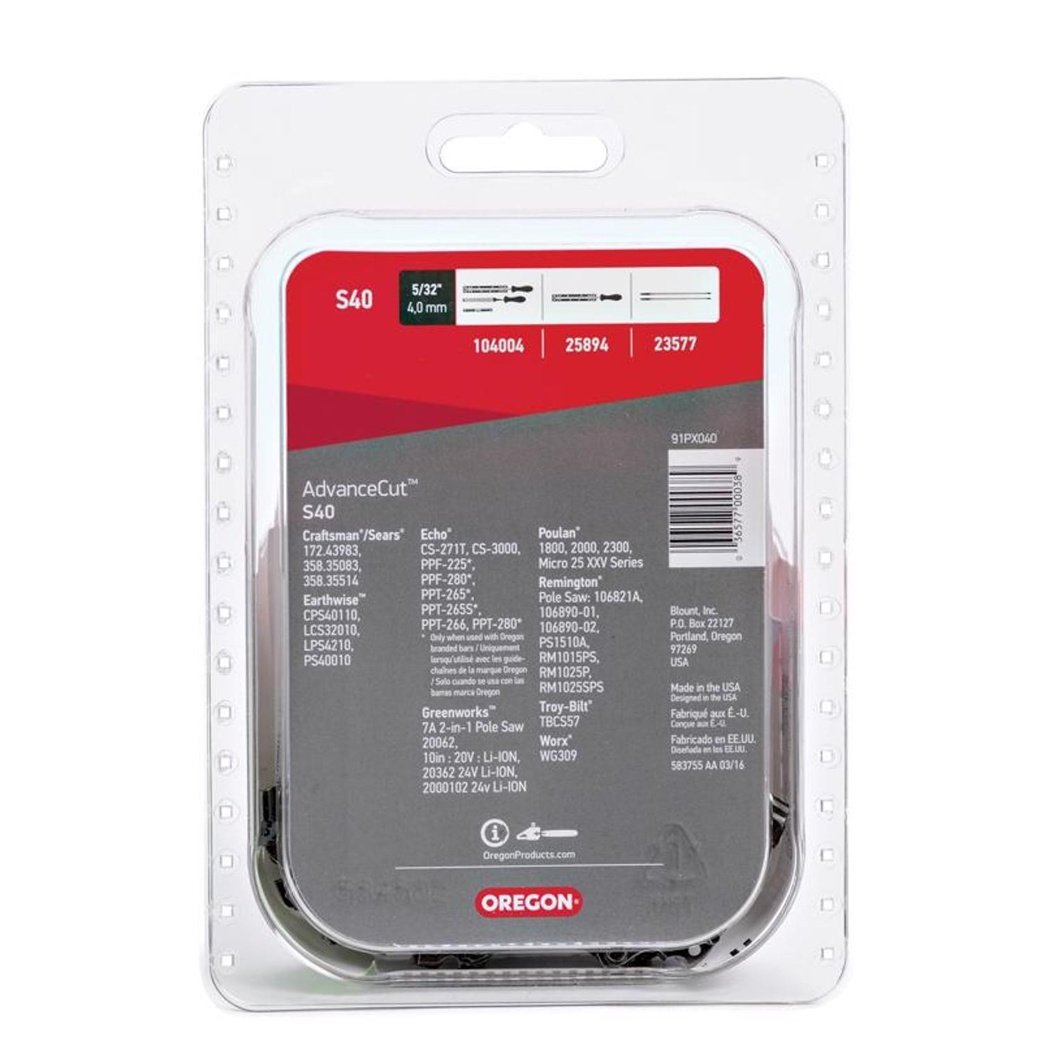 Oregon AdvanceCut S40 10 in. Chainsaw Chain 40 links