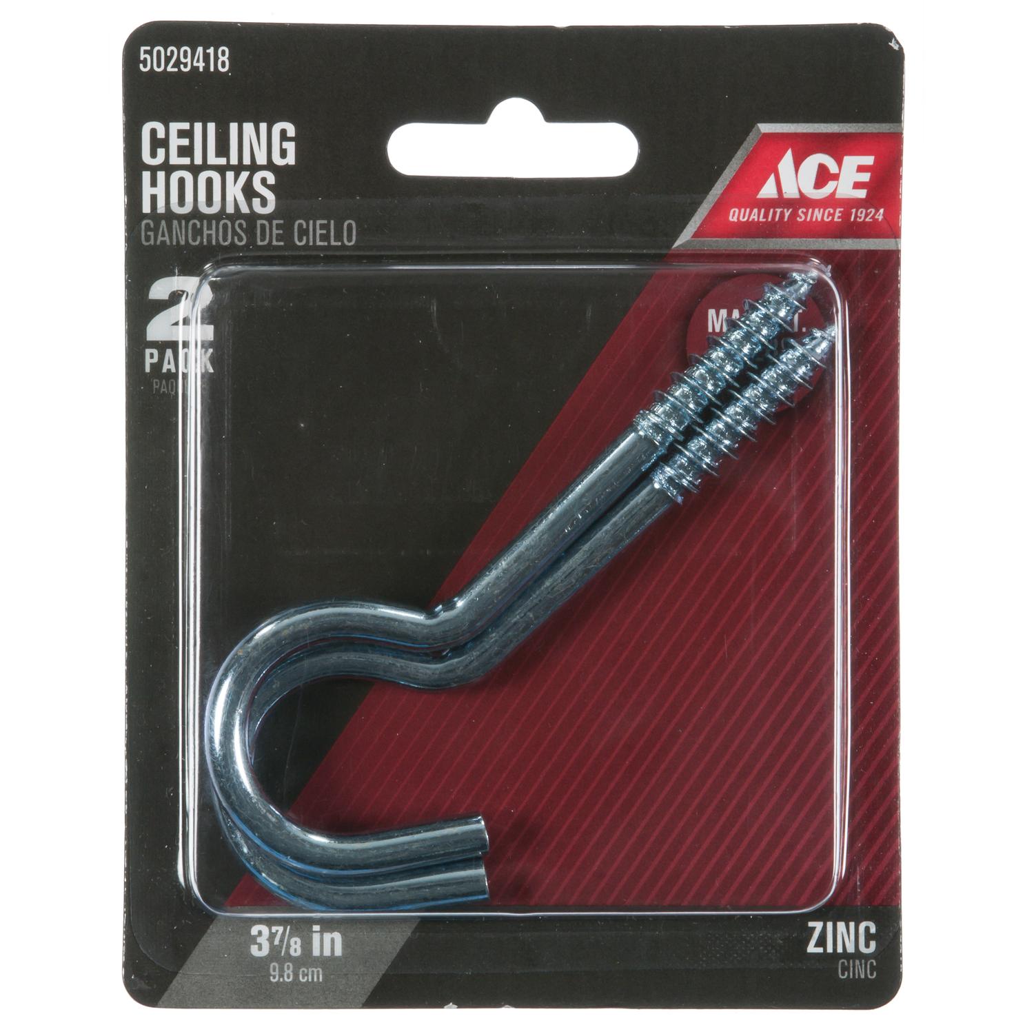 Ace Small Zinc-Plated Silver Steel 3-7/8 in. L Ceiling Hook 80 lb 2 pk