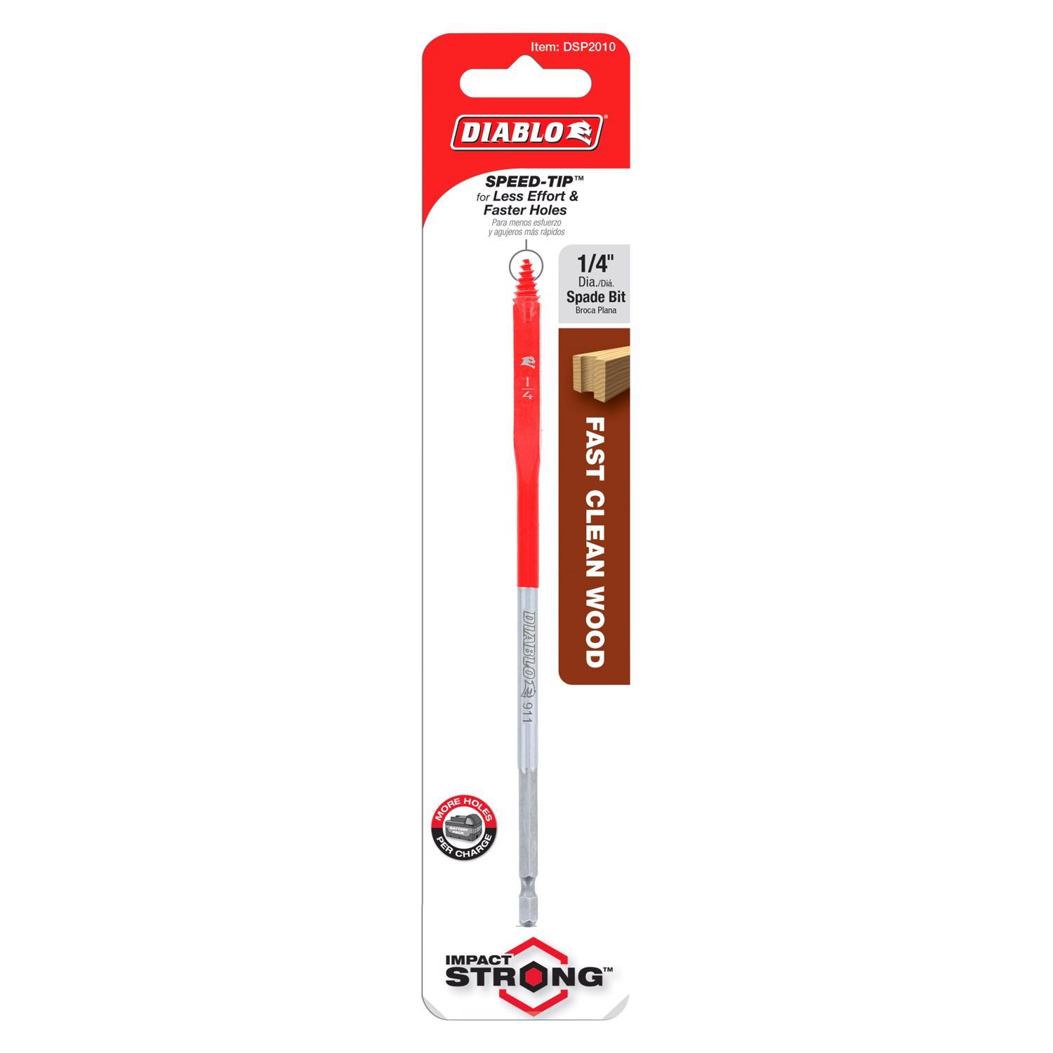 Diablo 1/4 in. X 6 in. L High Speed Steel Clean Wood Spade Bit Hex Shank 1 pk
