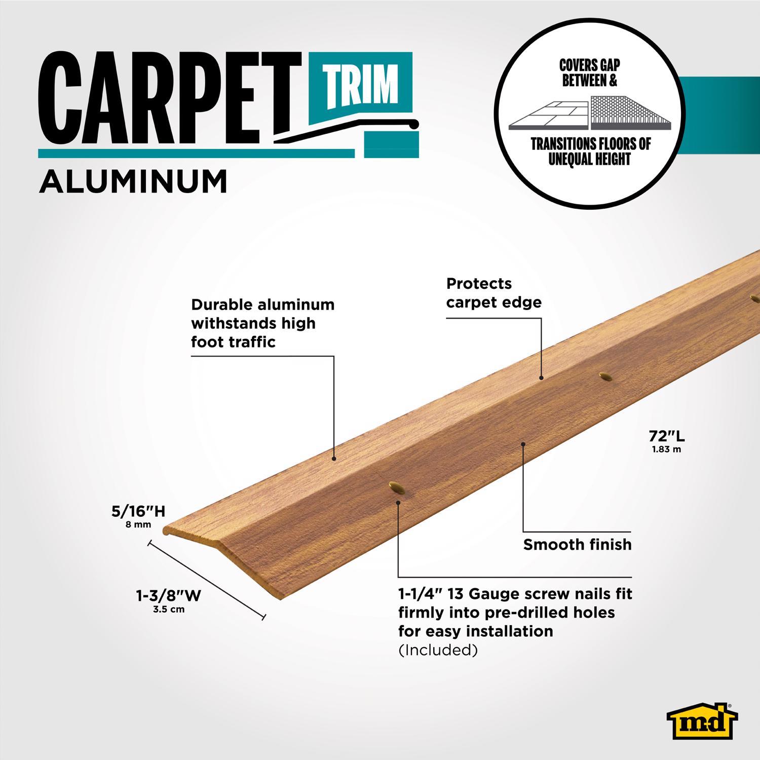 M-D Building Products METAL DECOR 0.3 in. H X 1.38 in. W X 72 in. L Prefinished Oak Aluminum Carpet