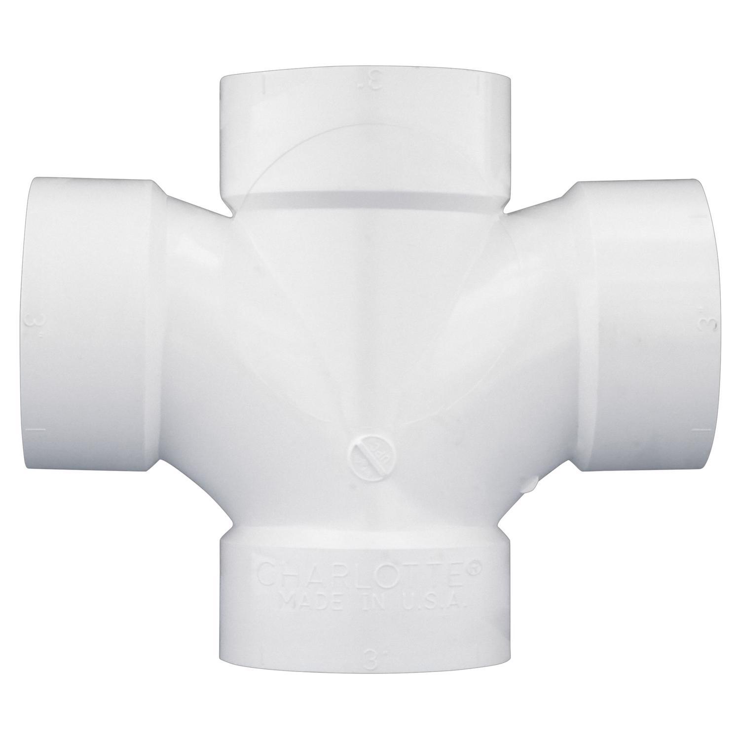 Charlotte Pipe Schedule 40 3 in. Hub X 3 in. D Hub PVC Double Sanitary Tee 1 pk
