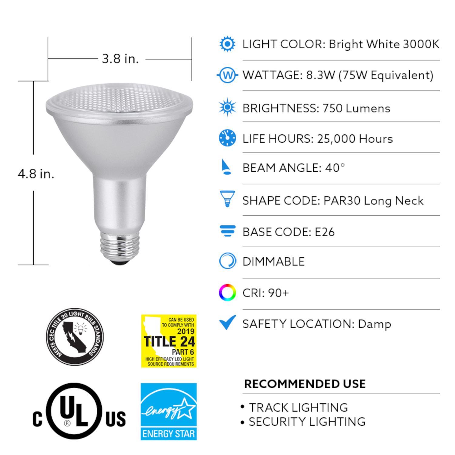 Feit Enhance PAR30 E26 (Medium) LED Bulb Bright White 75 Watt Equivalence 2 pk
