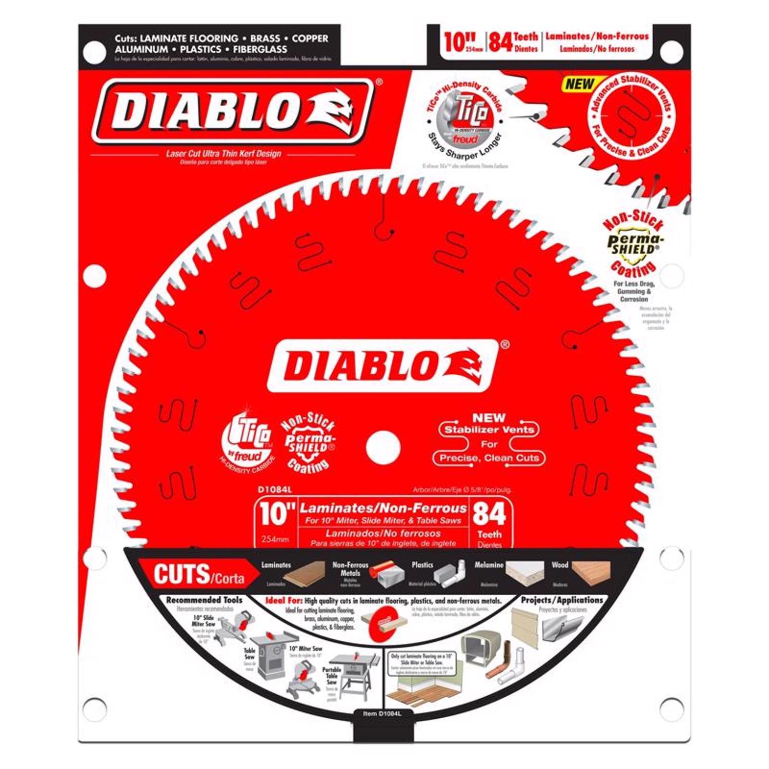 Diablo 10 in. D X 5/8 in. TiCo Hi-Density Carbide Metal and Laminate Blade 84 teeth 1 pk