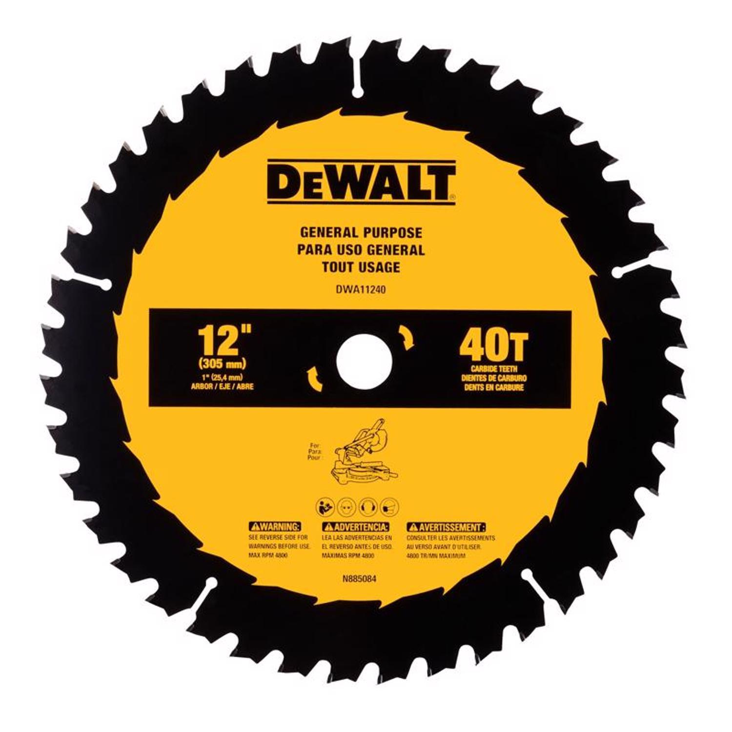 DEWALT 12 in. D X 1 in. Carbide Tipped Circular Saw Blade 40 teeth 1 pk