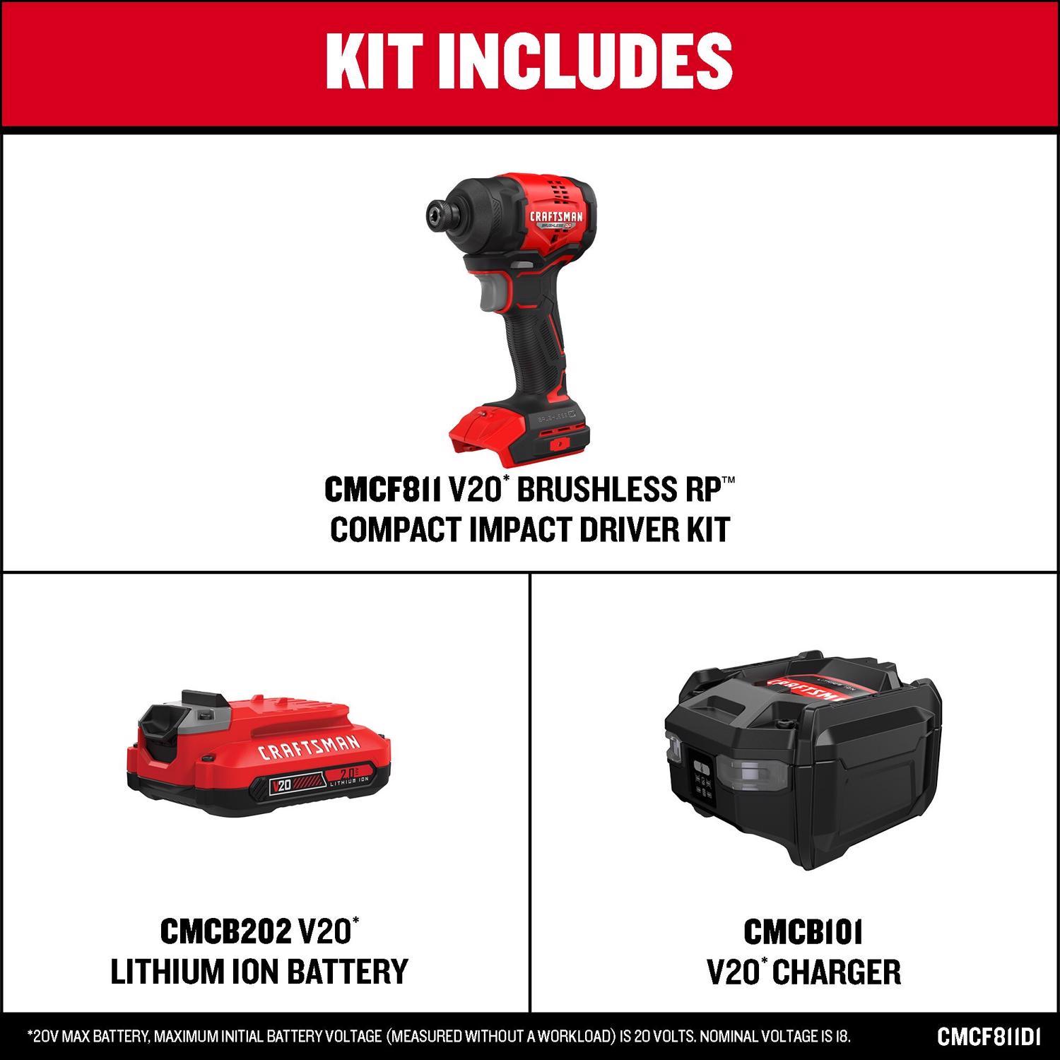 CRAFTSMAN V20 Brushless RP 1/4 in. Cordless Brushless Impact Driver Kit (Battery & Charger)