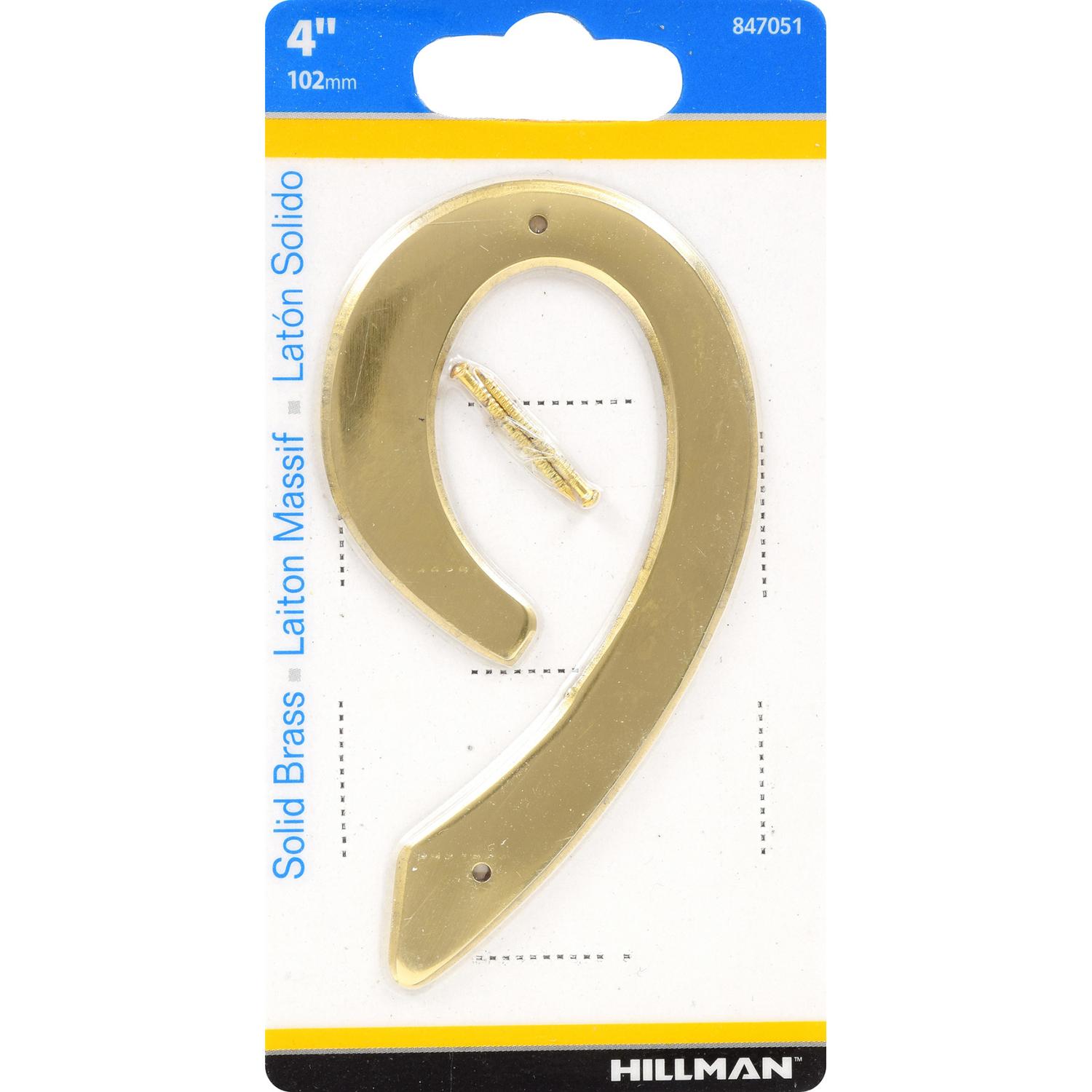 HILLMAN 4 in. Gold Brass Nail-On Number 9 1 pc
