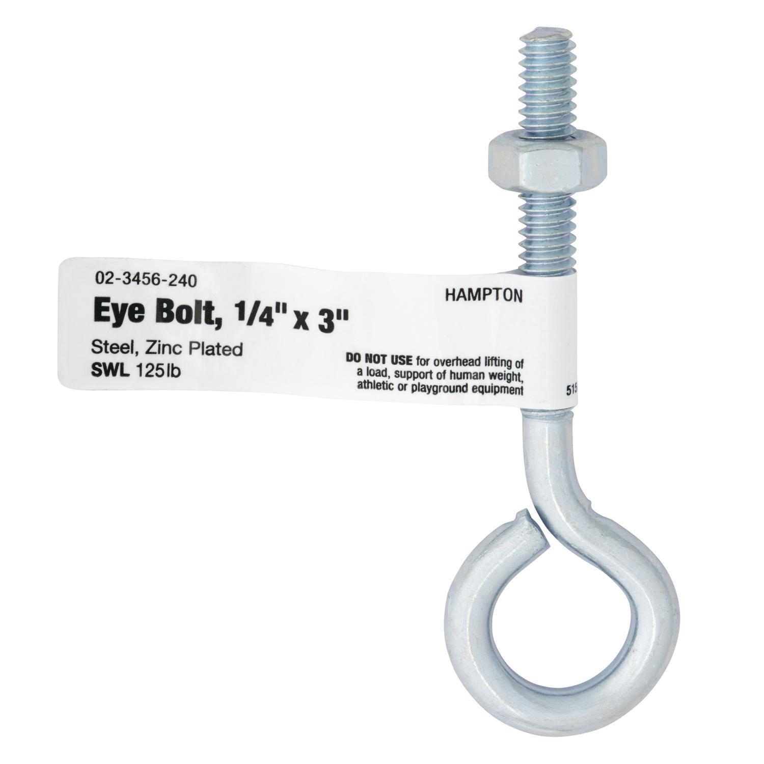 Hampton 1/4 in. X 3 in. L Zinc-Plated Steel Eyebolt Nut Included