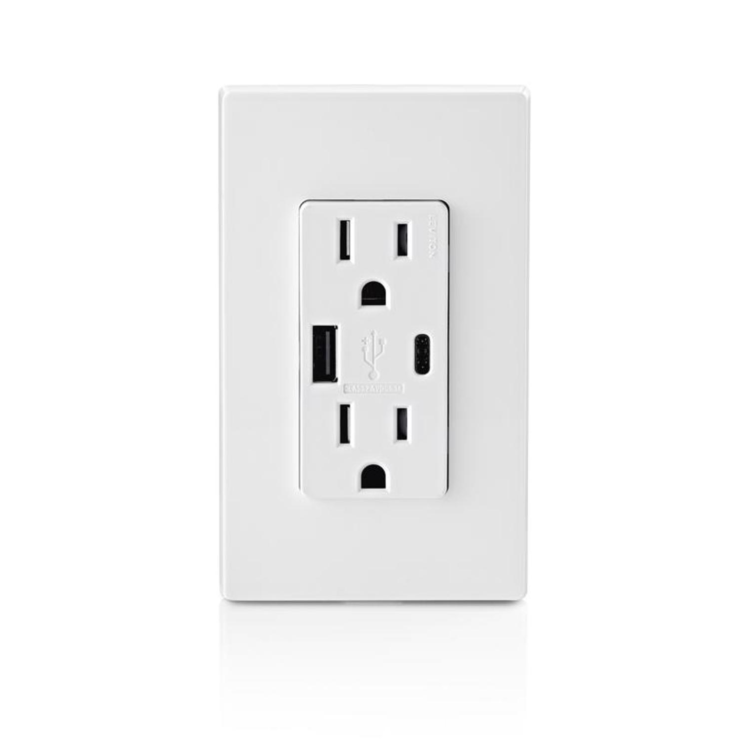 Leviton Decora 15 amps 125 V Type A/C Duplex White Outlet and USB Charger 5-15R 1 pk