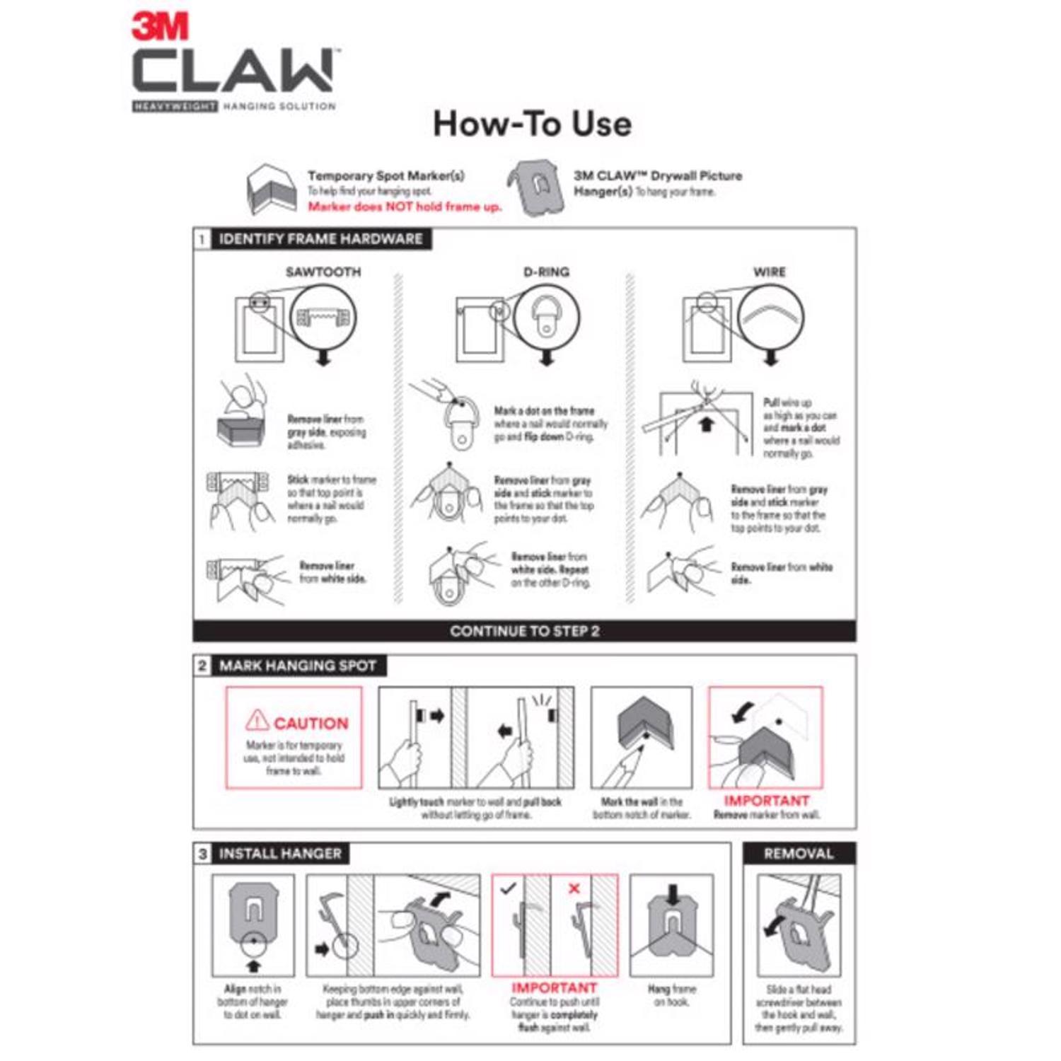 3M Claw Silver Drywall Picture Hanger 45 lb 3 pk