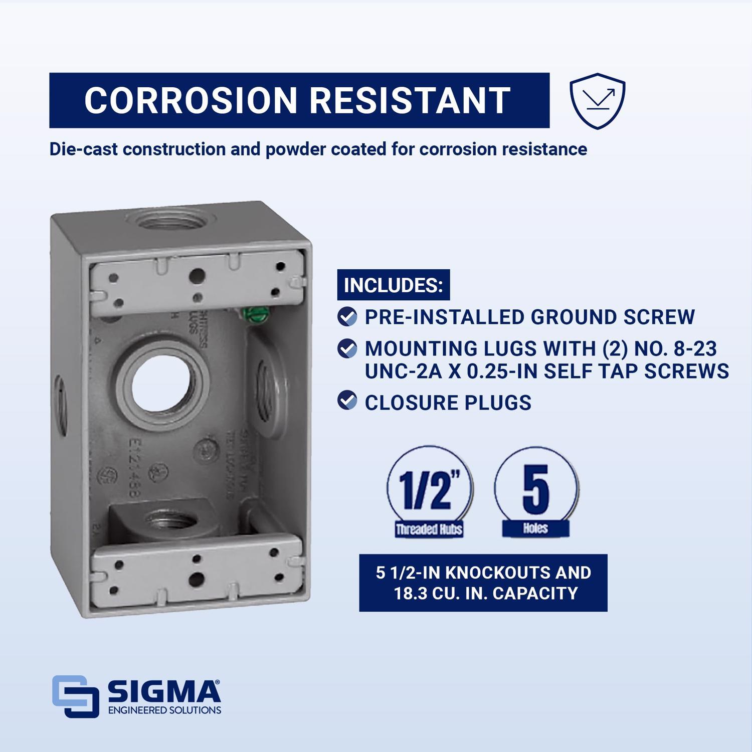 Sigma Engineered Solutions New Work 18.3 cu in Rectangle Die-Cast Metal 1 gang Weatherproof Box Gray