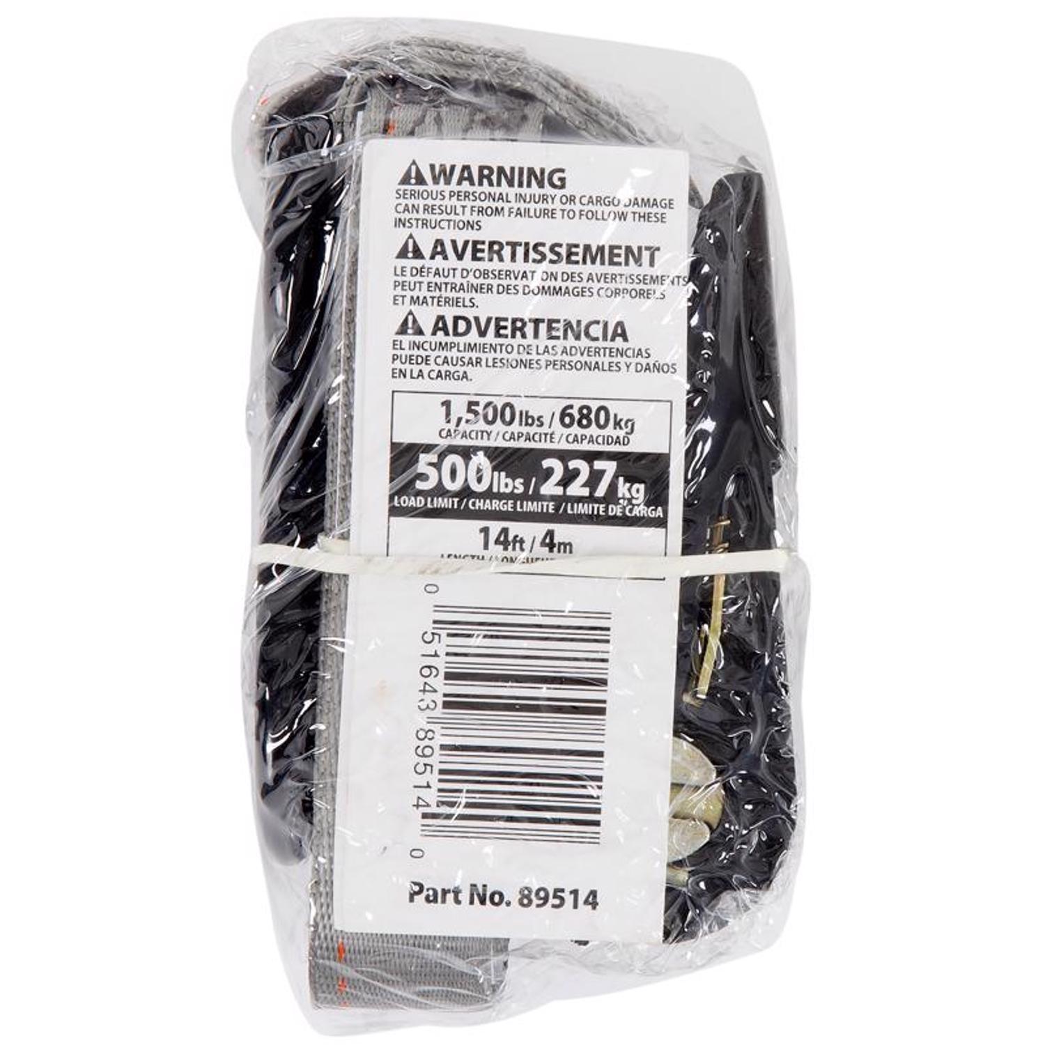 Keeper 1 in. W X 14 ft. L Gray Tie Down w/Ratchet 500 lb 1 pk