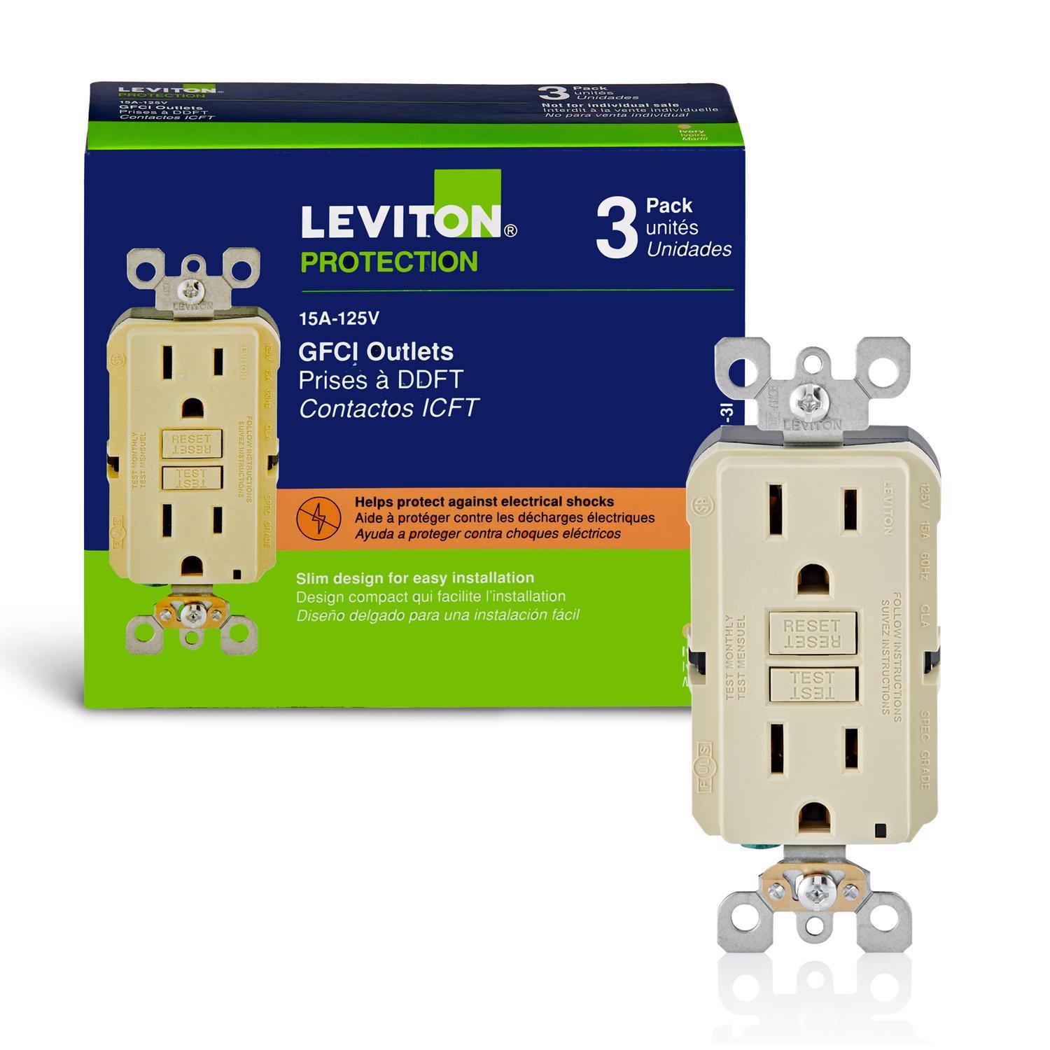 Leviton SmartlockPro 15 amps 125 V Duplex Ivory GFCI Outlet 5-15R 3 pk