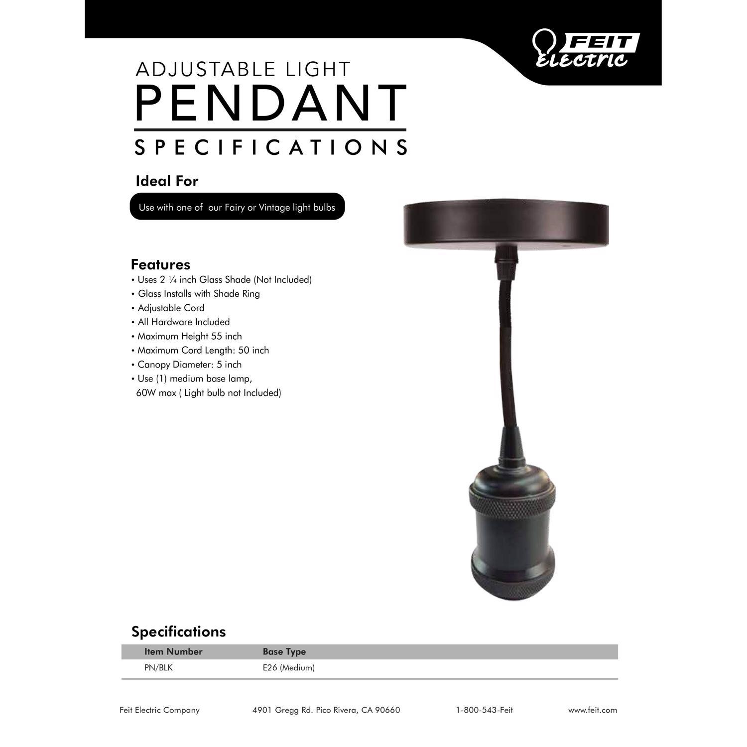 Feit Electric Black 1 Lights Pendant Light