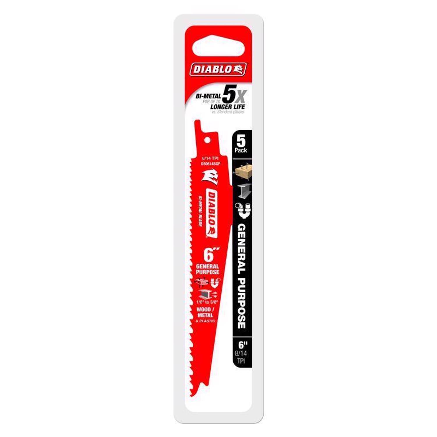 Diablo 6 in. Bi-Metal General Purpose Reciprocating Saw Blade 8/14 TPI 5 pc