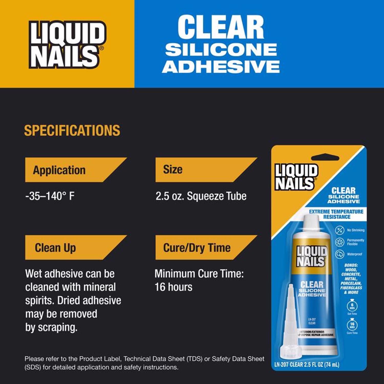 Liquid Nails Clear Small Projects High Strength Silicone Clear Adhesive 2.5 oz