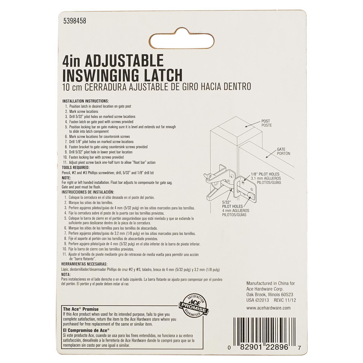 Ace 7.5 in. H X 2 in. W X 4 in. L Stainless Steel Adjustable Gate Latch