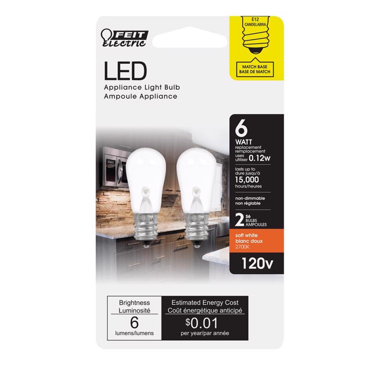 Feit S6 E12 (Candelabra) LED Bulb Soft White 6 Watt Equivalence 2 Pack