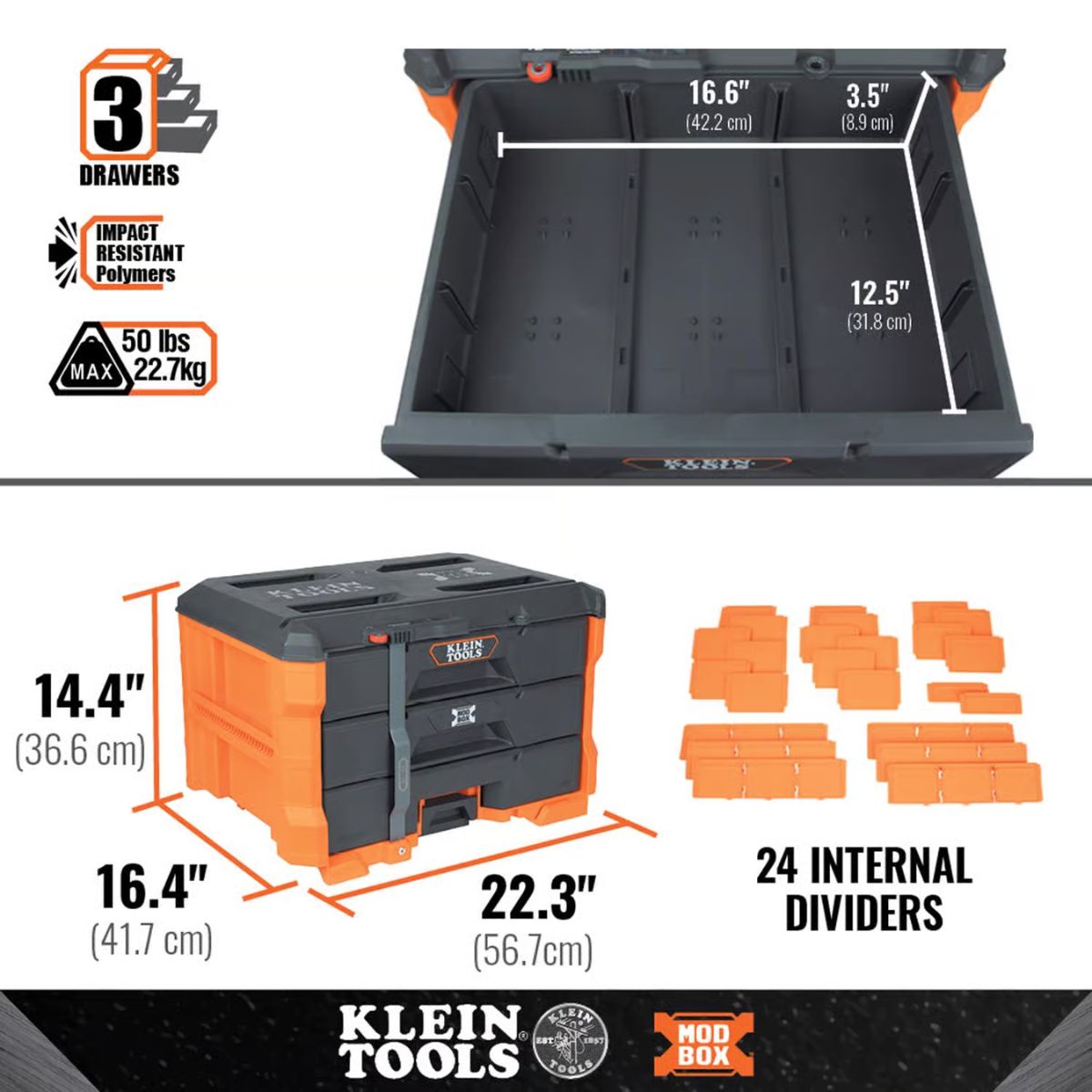 Klein Tools MODbox 22.3 in. Tool Box and Organizer Black