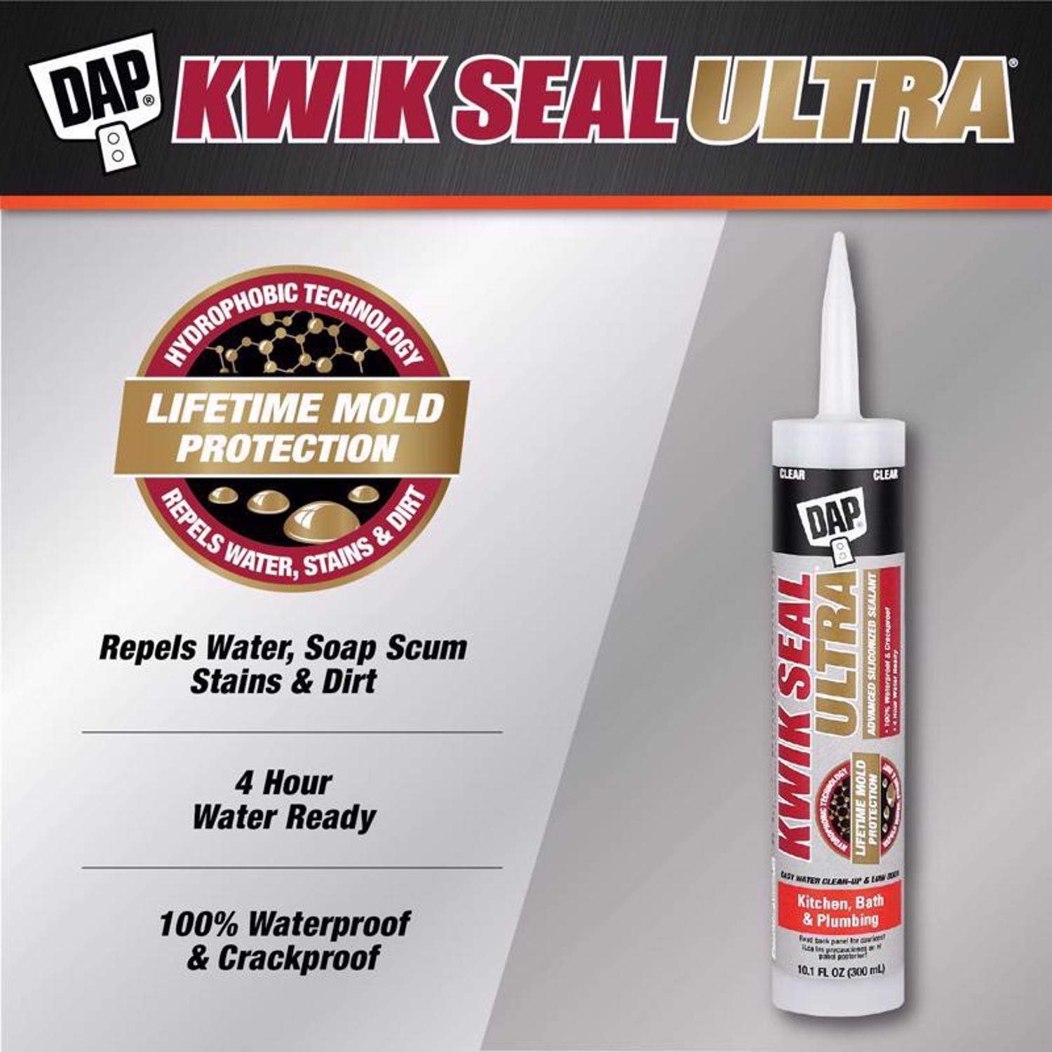 DAP Kwik Seal Ultra Clear Siliconized Acrylic Kitchen and Bath Sealant 10.1 oz