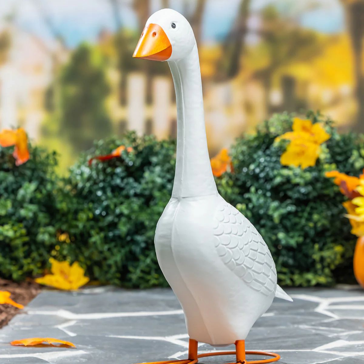 Evergreen 21 in. Giddy the Porch Goose Metal Garden Statue
