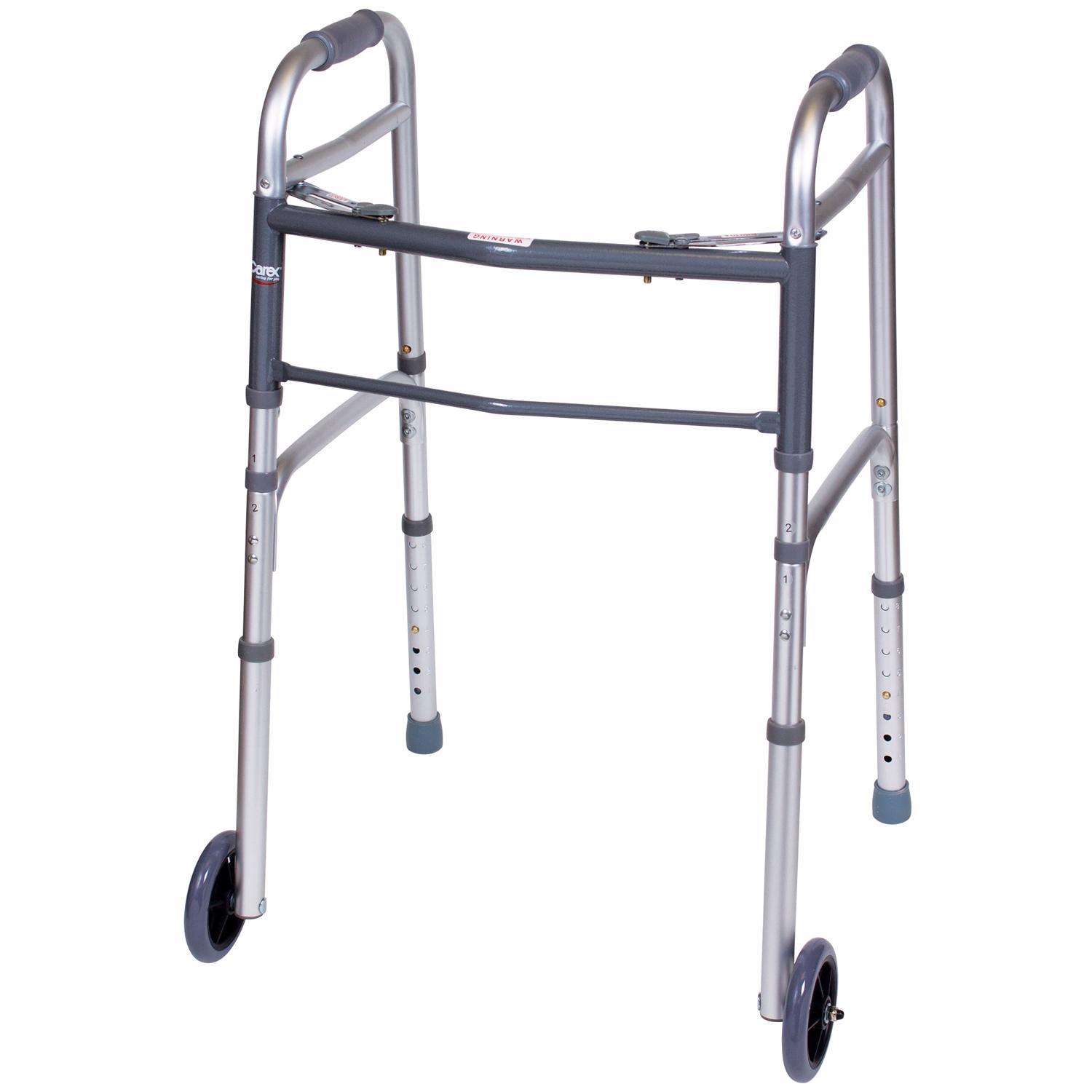 Carex Health Brands Gray Folding Walker W/Wheels Aluminum 37 in. H X 18.63 in. L